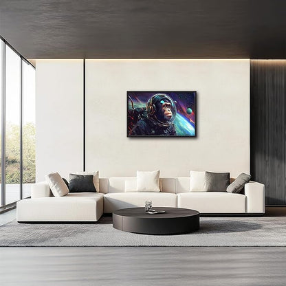 Framed Large Monkey Astronaut Wall Art, Oversized Chimpanzee Spacemen Wall Decor for Living Room, Outer Space Canvas Painting Pictures Modern Artwork for Living Room Bedroom Office 36"x24"