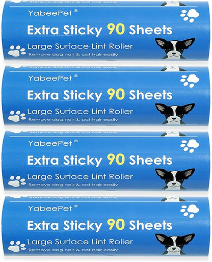 Extreme Sticky Large Surface Lint Roller, 6.3'' Giant Pet Hair Remover Roller for Pet Dog Cat Hair, Clothes&Furniture Cleaning, 90 Sheets (4 Refills)