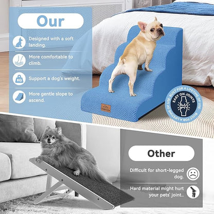 Dog Ramp and Stair for Bed 16" H-20 H,3-Step Cat Stair for Sofa and Chair,4-Step Dog Ramp for High Bed and Window,Durable Nonslip Fabric Cover for Indoor (Blue-20“H, Pet Friendly, 4)