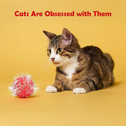 30 Pieces 1.6 inches Sparkle Pom Pom Balls for Cat - Interactive Glitter Balls, Multicolor, Best as Kitten Play Toys
