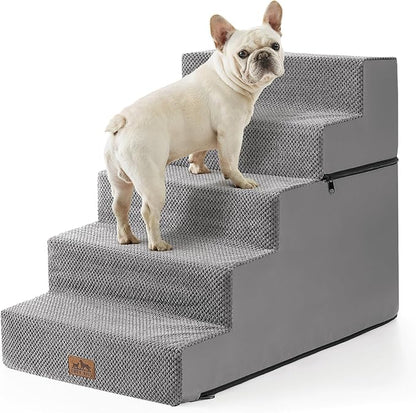 Dog Stairs for Small Dogs, 5 Tier Removable Wider Pet Stairs for Couch and Bed, 23.6" H Non-Slip Dog Steps for Puppies and Old Cats with Support Board, 29.5x19.7x23.6 inch, Grey