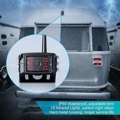 Fookoo HD 1080P 10" Wireless Backup Camera, 10-inch Dual/Quad Split Monitor, Supports 4 Cameras, IP69 Waterproof Rear View Camera Parking Lines, Recording w/ 32GB SD Card for RV/Trailer/Truck (DW101)