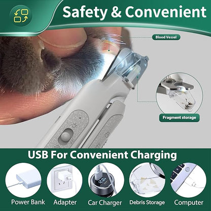 2-in-1 Cat Nail Clippers & Dog Nail Clippers Trimmers for Large Medium Small Dogs Cats Claw Trimmer Quick Sensor and Safety Guard USB Rechargeable with 2 LED Lights Dogs Nail Trimmer