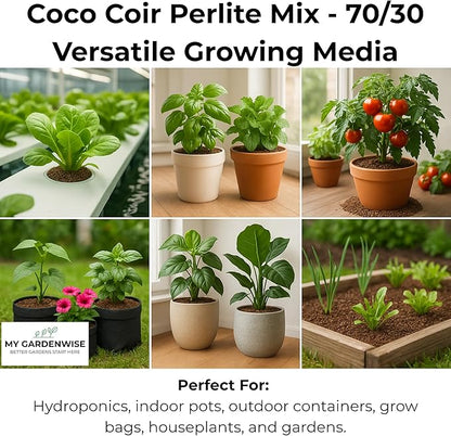 Coco Perlite - Coco Coir Perlite Mix - 70/30 Growing Media - Hydroponic, Indoor & Outdoor, Grow Bags & House Plants (5 quarts)