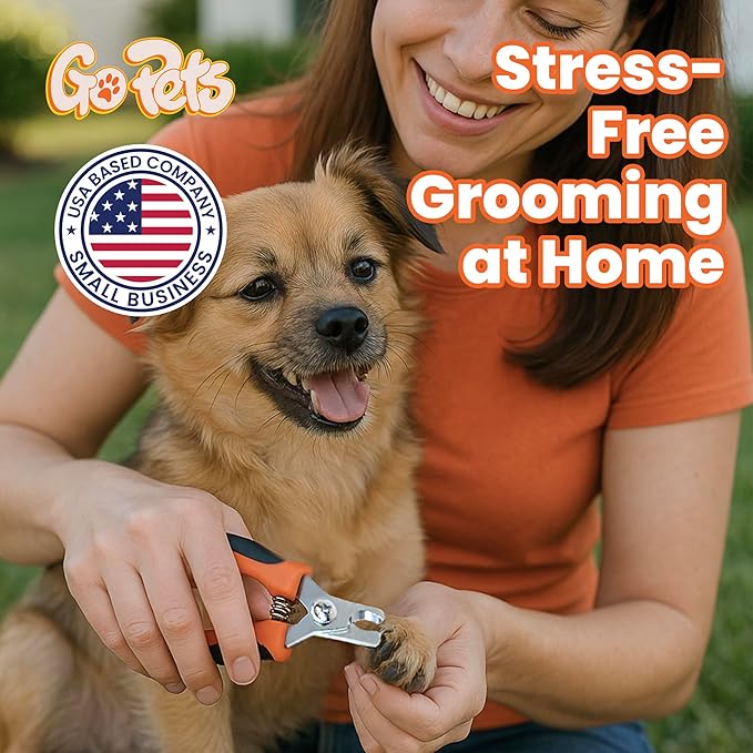 GoPets Nail Clipper for Small to Medium Pets, Quick Sensor Safety Guard, Heavy Duty Trimmer for Thick Nails, Stainless Steel Blades, Grooming Tool for Dogs & Cats, Non-Slip Handle, Built-in Nail File