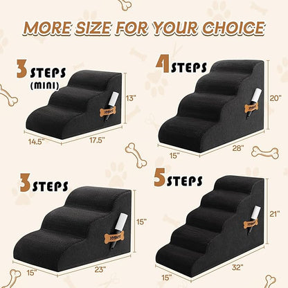 Dog Stairs, Romrol Dog Steps Ramp for High Bed and Couch, Dogs Ramp with Durable Non-Slip Waterproof Fabric Cover, Pet Stairs for Small Dogs and Cats or Pets Joints, 4-TiersBlack