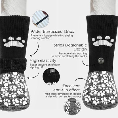 EXPAWLORER Anti Slip Dog Socks to Prevent Licking Paws, Shoes for Hot Pavement, Dog Booties for Small Medium Large Senior Dogs, Traction Control Boots & Paw Protectors for Hardwood Floors Black&Grey