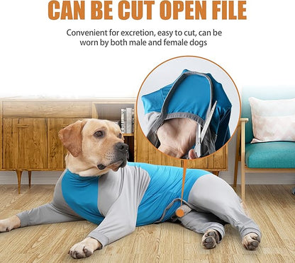 Dog Recovery Suit, Abdominal Wound After Surgery Wear, Prevent Licking Wounds, E-Collar & Cone Alternatives, Long Sleeve Postoperative Shirts Dog Pajamas Prevent Shedding(Small, Blue)