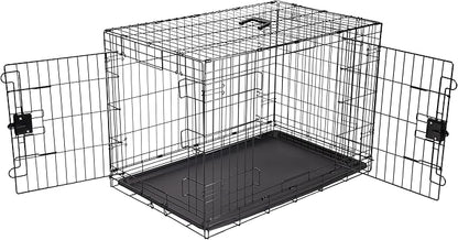 Amazon Basics Durable, Foldable Metal Wire Dog Crate with Tray, Double Door, 36 x 23 x 25 in, Black