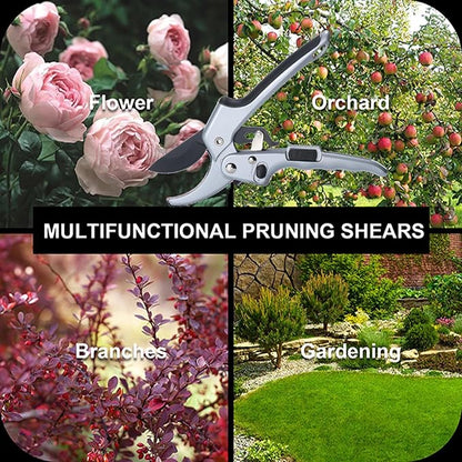 Garden clippers, premium Germany pruners, Work 3 times easier, professional ratchet pruning shears, cutting rose, flower, hedge, stem, tree, Sharp gardening scissors, Arthritis weak hand snips