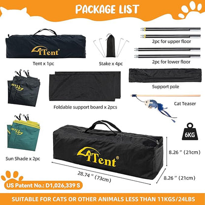 Extra Large Catio Outdoor Cat Enclosure,3 Tier Cat Tower Tent Weatherproof & Sunproof with 3 Doors, Foladable and Portable for Patio, Deck,Camping, Indoor & Outdoor(Patented)-Wave Shade