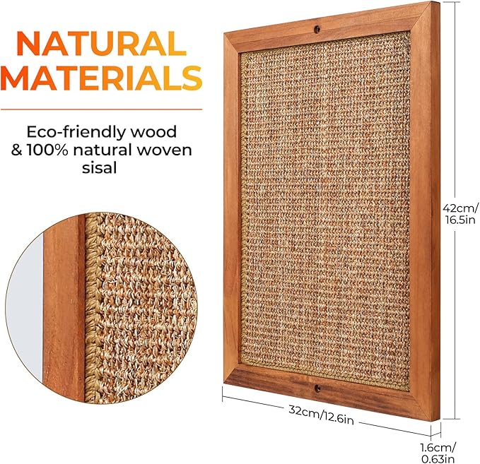 2PCS Cat Scratching Post - BXL, Natural Wooden Sisal Cat Wall Scratcher, Floor or Wall Mounted Vertical Cat Scratch Pad for Indoor Cats Adults or Kittens, Cat Wall Furniture Protector