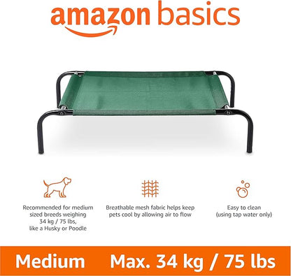 Amazon Basics Cooling Breathable Elevated Dog Bed with Metal Frame for Medium Dogs, 43 x 26 x 7.5 Inch, Green
