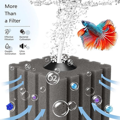 AQQA Aquarium Sponge Filter Submersible Small Fish Tank Filter 20 Gallon Ultra Quiet Air Powered Corner Sponge Filter Aeration Betta Filter for Freshwater & Marine Tank(Small for 5-30 Gallon)