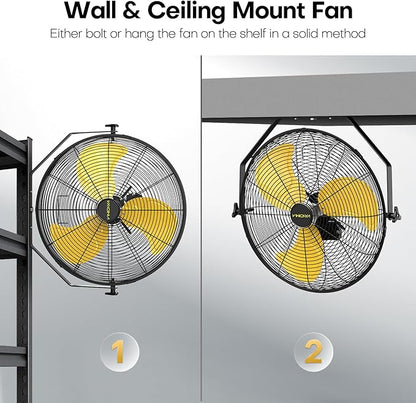 20 Inch Industrial Wall Mount Fan, 5200 CFM Industrial Metal Wall Fans with Poweful Motor, 3 Speed, Heavy Duty Construction Indoor for Warehouse, Workshops, and Garage, UL Listed