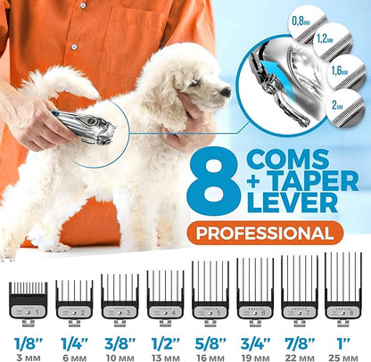 Full Metal Professional Dog Clippers for Grooming, Rechargeable, Low Noise Cordless, Pet Hair Clippers for Large Dogs, Heavy Duty Use with LED Display