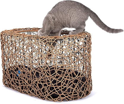 Fun Stackable Cat Condo for Indoor Cats - Interactive Play Faux Rattan Cat House for Indoor Cats Kitty, Pet Friendly Top/Side House Entry, Cat Bed Enclosed