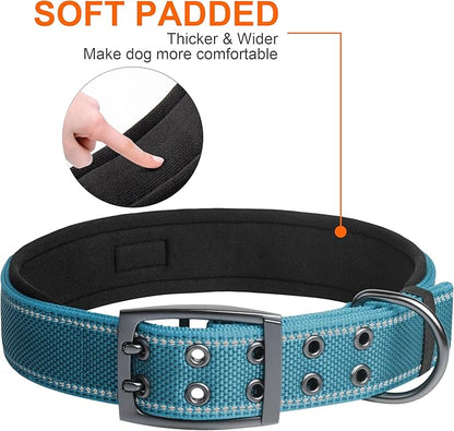 Fida Heavy Duty Dog Collar 1.5” Width, Ultra Soft Neoprene Padded, Adjustable Reflective Nylon Pet Collar with Two Metal Pin Belt Buckle for Extra-Large Breeds (XL, Blue)