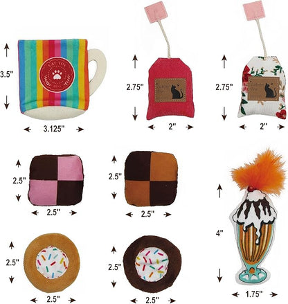 8 Assortments Sweets Value Pack, Natural Interactive Catnip Cat Toys, Toy with Crinkle and Feather, Accessories for Indoor Cat, Kitten Toys
