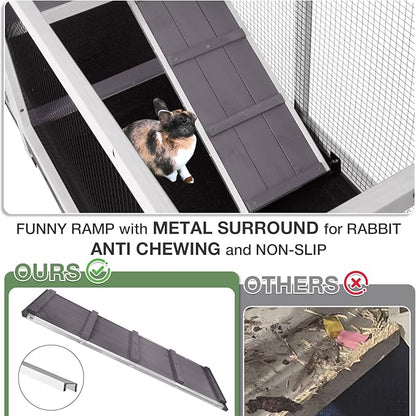 2-Story Indoor Rabbit Hutch with Chew-Proof Outdoor Rabbit Cage with 6 Locking Casters Bunny Cage 2 Pull-Out Trays Guinea Pigs Cage 62"