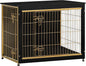 DWANTON Dog Crate Furniture with Cushion, Wooden Kennel Table with Double Doors, Indoor Dog House, Large Size, 38.5" L, Black+Gold