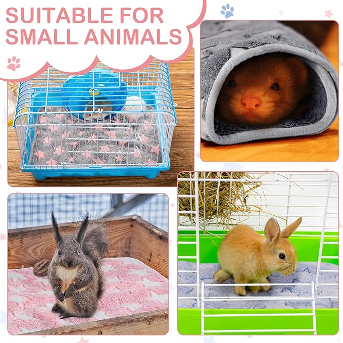 4 Pcs Waterproof Guinea Pig Blankets Washable Small Animal Fleece Bedding Absorbent Guinea Pig Cage Liners Reusable Pet Pee Pad Sleep Mat Pad Cover for Hamster Ferret (Cute Star Pattern, 24 x 16 Inch)