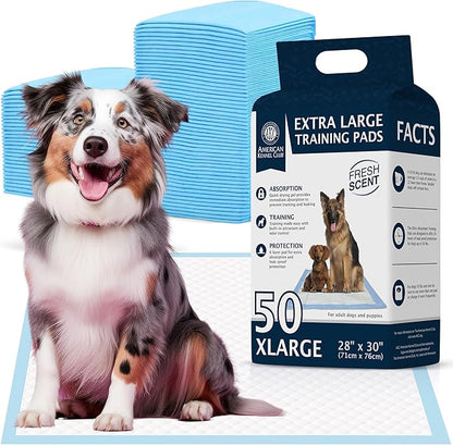 American Kennel Club Scented Puppy Training Pads with Ultra Absorbent Quick Dry Gel – 28 x 30 Pee Pads for Dogs - Fresh Scented - 50 Count, XL