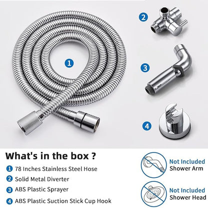 G-Promise Dog Shower Sprayer Attachment for Fast and Clean Pet Showering, Multifunctional Shower, Metal Diverter, 78 Inch Extra Long Hose, No Drill Hook, Dog Washing-Bathingroom (Chrome)
