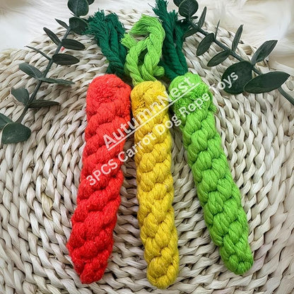 3PCS Mixed Color Woven Pet Rope Toys (Yellow, Green, Orange), Chew Toys for Dogs & Cats, Safe & Durable Braided Rope Toys for Pets