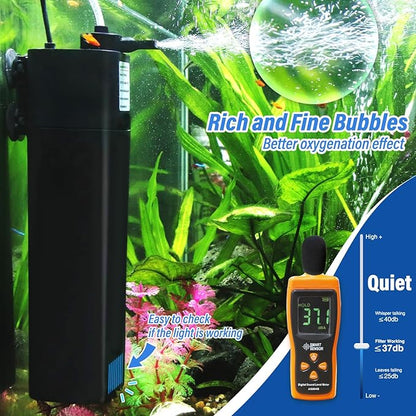 Aquarium U-V Filter for 40-75 Gal, 211 GPH Swirl Turbo Design Submersible Internal Turtle Fish Tank Filter w/Timer, Quiet Power Pump Air Supply Green Clean Machine Saltwater Freshwater Green Killing
