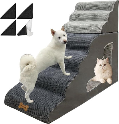 7-Step Dog Stairs for 36 Inch High Beds Small Dogs, Pet Ramp Stairs 20-42 Inch Couch Bed, Non-Slip Balanced Stairs 75lbs for Small Old Large Dogs Cats to Get on Bed