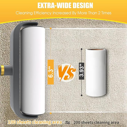 6.3" Large Surface Lint Roller Refills, Extra Sticky Roller for Clothing, Pet Hair, Furniture Cleaning, 6 Refills Total 600 Sheets