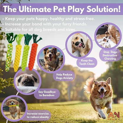 4PCS Mixed Color Woven Pet Chew Set (Yellow, Green, Orange, Rainbow), Dog Chew Toys, Cat Teething Toys, Durable & Safe Interactive Pet Toys