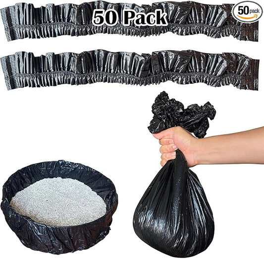 50 Pack Litter Box Liners Compatible with Lifewit Litter Box Cat, Elastic Band Trash Bags for Disposal of Cat Waste, Waterproof and Leak Proof (Black)