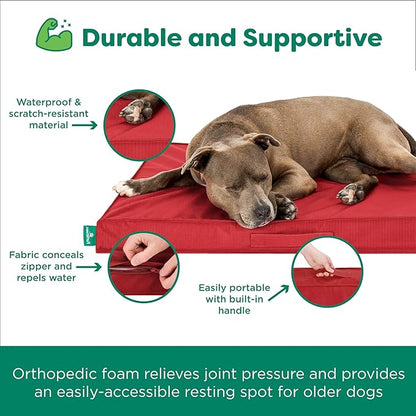 FurHaven Cooling Dog Bed – Large Foam Mattress for Joint Pain Relief, Waterproof Liner, Removable Washable Cover, Durable for Outdoor Use, Deluxe Grid Indoor/Outdoor Bed – Red, Large