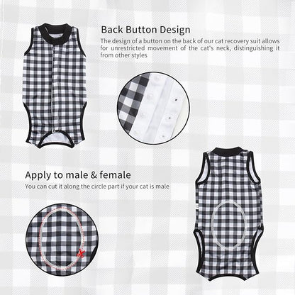 2 Packs Cat Surgery Recovery Suit Surgical Clothes Abdominal Wounds Anti-Licking Cat Bodysuit Onesie Substitute E-Collar& Cone