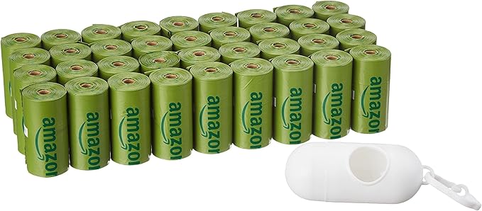 Amazon Basics Dog Poop Bags with Dispenser, 540 Count, Enhanced for Guaranteed Leakproof, Cucumber Scented, Includes Leash Clip