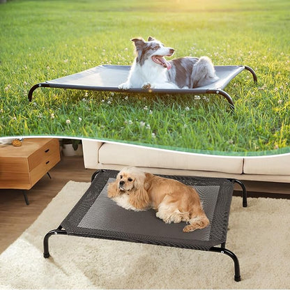 50" Lx35 Wx8 H Cooling Elevated Dog Bed for Large Dogs with Non-Slip Floor Protectors & Breathable Mesh, Raised Indoor & Outdoor Dog Cot Pet Hammock, Grey