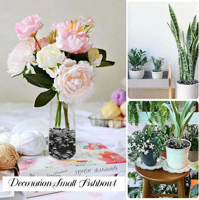 10LB Black Flat Glass Marbles for Vases, Gemstone Beads Vase Filler Decorative Glass Pebbles for Fish Tank, DIY Crafts, Aquarium Decor Rocks