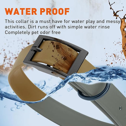 Dogline Biothane Waterproof Dog Collar Strong Coated Nylon Webbing with Black Hardware Odor- Proof for Easy Care Easy to Clean High Performance Fits Small Medium or Large Dogs, Coyote Brown