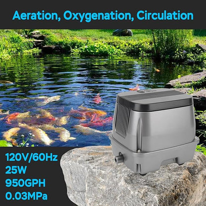 AquaMiracle Linear Air Pump, 635/950/1600/4000GPH Pond Bubbler Septic Air Pump, Energy-Efficient Pond Aerator for Outdoor Ponds, Aquariums, Hydroponics, Waste Treatment