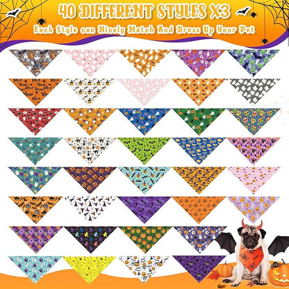 Amylove 120 Pcs Halloween Dog Bandanas Bulk Holiday Triangle Dog Pack Puppy Kerchief Bandana Adjustable Pet Scarf for Pet Cat Costume Accessories Decor(Skeleton)