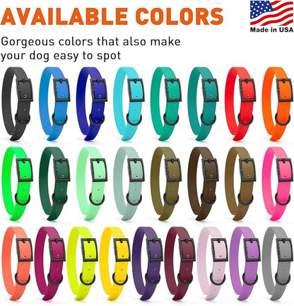 Dogline Biothane Waterproof Dog Collar Strong Coated Nylon Webbing with Black Hardware Odor- Proof for Easy Care Easy to Clean High Performance Fits Small Medium or Large Dogs, Safety Yellow