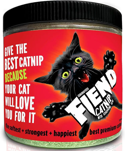 Fiend Catnip + Silvervine for Cats & Kittens Safety-Cut Premium Fine Cat Nip Blend with Vegan Silvervine + Sticker – Ultra Potent, North American – 1 Cup (34.5g) Go Ahead, Create a Monster!