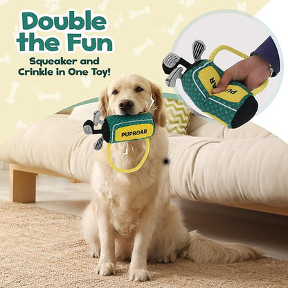 Golf Dog Toy – Birthday Dog Toy, Funny Plush Squeaky Puppy Gift with Rope & Crinkle, Golf Bag Gift