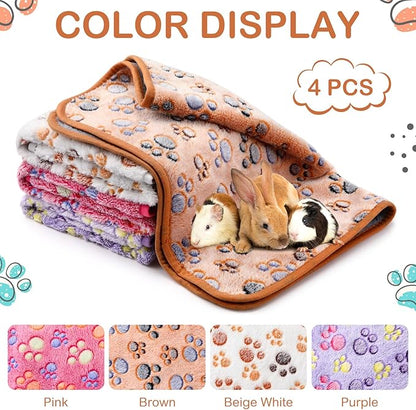 4 Pcs Waterproof Guinea Pig Blankets Washable Small Animal Fleece Bedding Absorbent Guinea Pig Cage Liners Reusable Pet Pee Pad Sleep Mat Pad Cover for Hamster Ferret (Paw Print, 28 x 56 Inch)