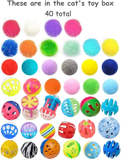 40-Piece Cat Toy Variety Pack for Indoor Cats and Kittens, Bouncy Paws (1.5'' - 2.2'', Cat Toys Deluxe Pack)