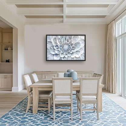 Abstract Flower Large Wall Art White Silver Floral Pictures Wall Decor Neutral Canvas Print Painting Artwork for Bathroom Living Room Bedroom 36L" x 24W"