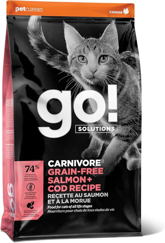 Go! Solutions Carnivore, Grain-Free, Protein Rich Dry Cat Food, Salmon and Cod Recipe, 8 lb Bag