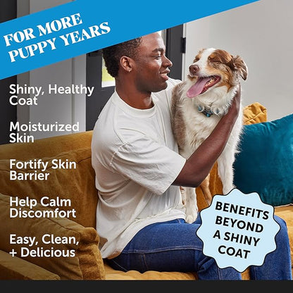 Dog Skin and Coat Supplement with Salmon Oil for Dogs - Allergy Itch Relief + Skin & Coat Health, Dog Food Topper Bone Broth with Salmon Oil, Collagen, Biotin + Vitamin E (12 oz)